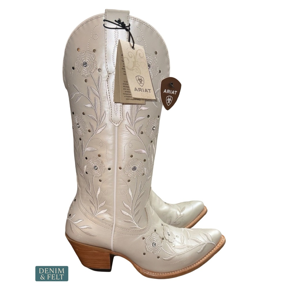 NEW Ariat Romance Pearly White Floral Rhinestone Western Cowboy Boots 7.5 Bridal - Picture 9 of 16